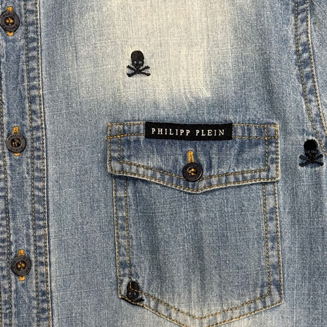 필립플레인 스컬 Embroidery 데님진 말론 셔츠 S 상품이미지2
