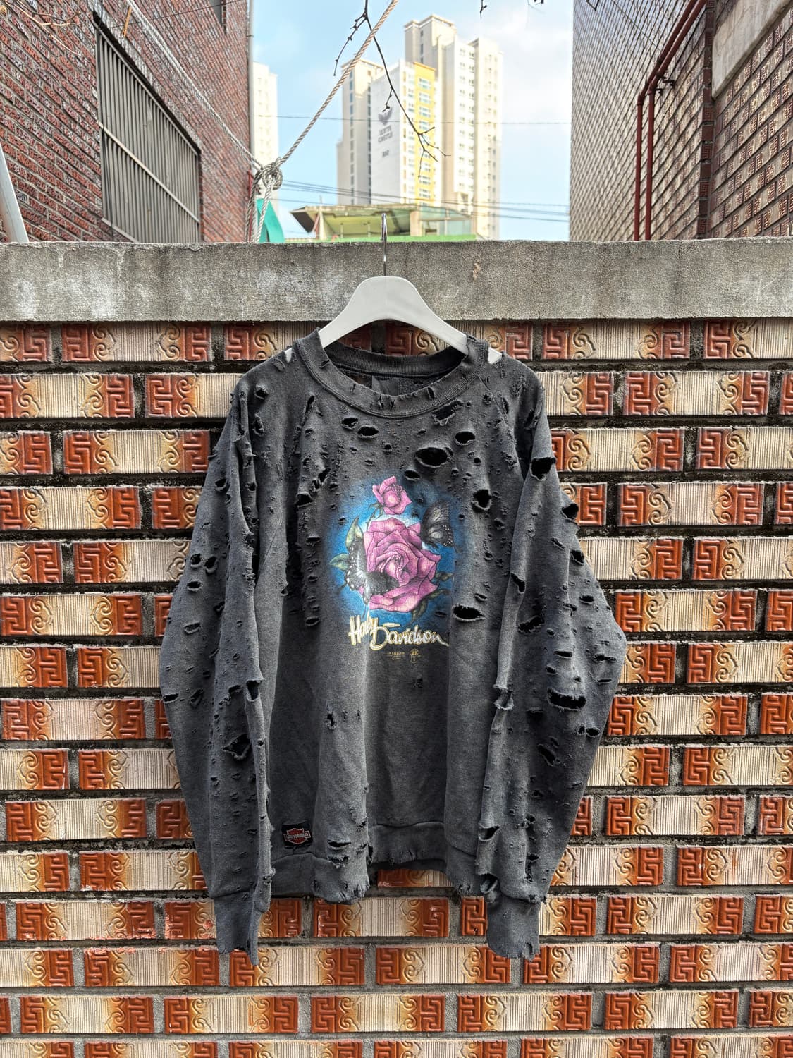 80s 3d엠블럼 할리데이비슨 디스트레스드 스웻셔츠 상품이미지1