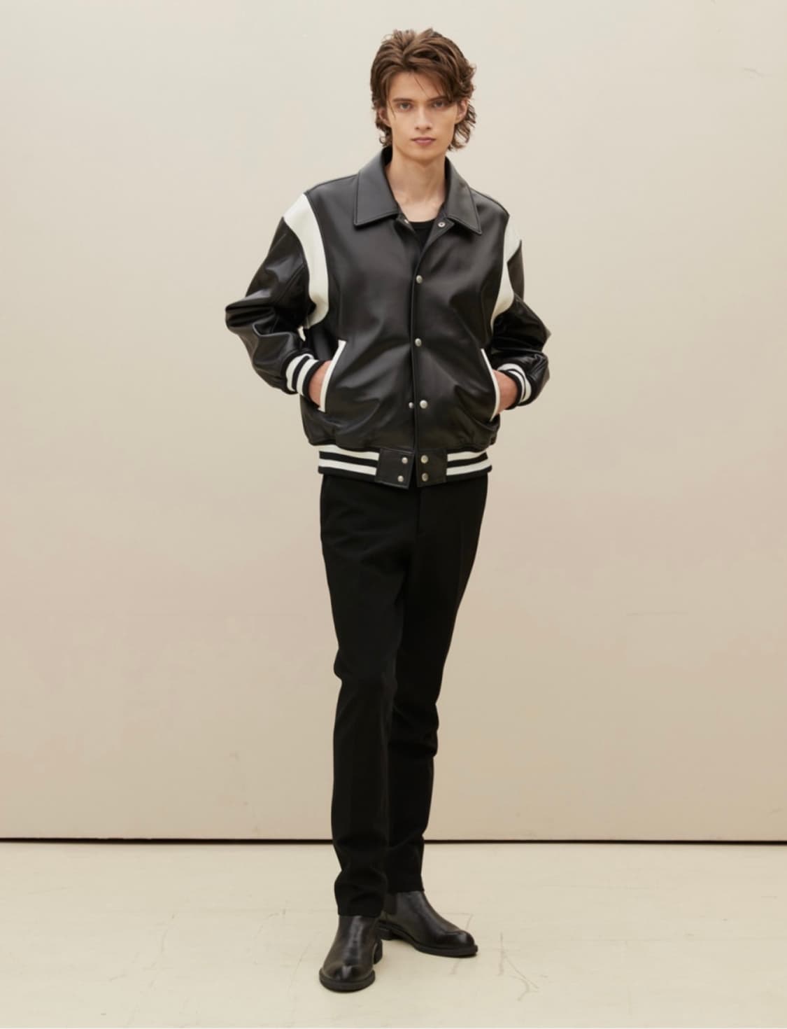 SPERONE 스페로네 램스킨 양가죽 스타디움 숏 레더 바시티 자켓 상품이미지2