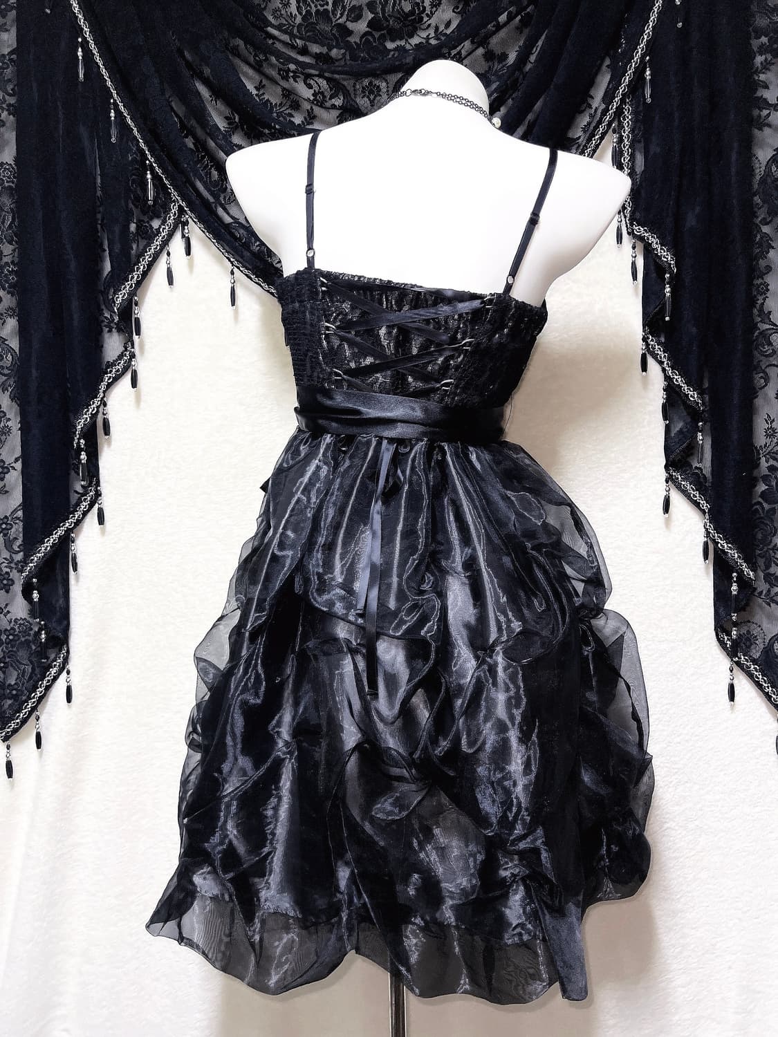 로맨틱고딕 고스로리 히메 블랙 레이스 리본 미니드레스 원피스 파티 핀터 상품이미지10