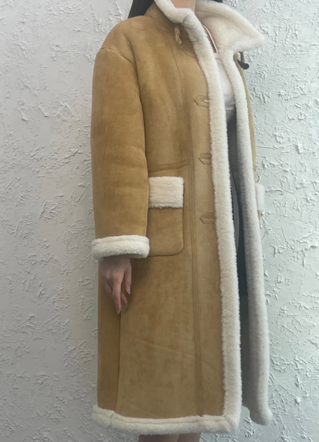 (새상품, 포장) 털 장갑 포함, 롱 베이지 무스탕 상품이미지2