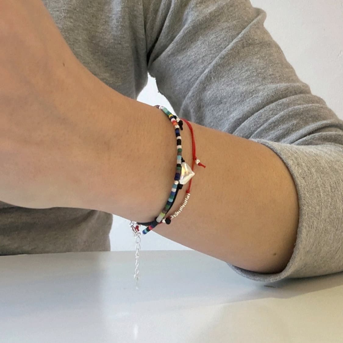 실버925 하트볼 실크 팔찌 상품이미지3