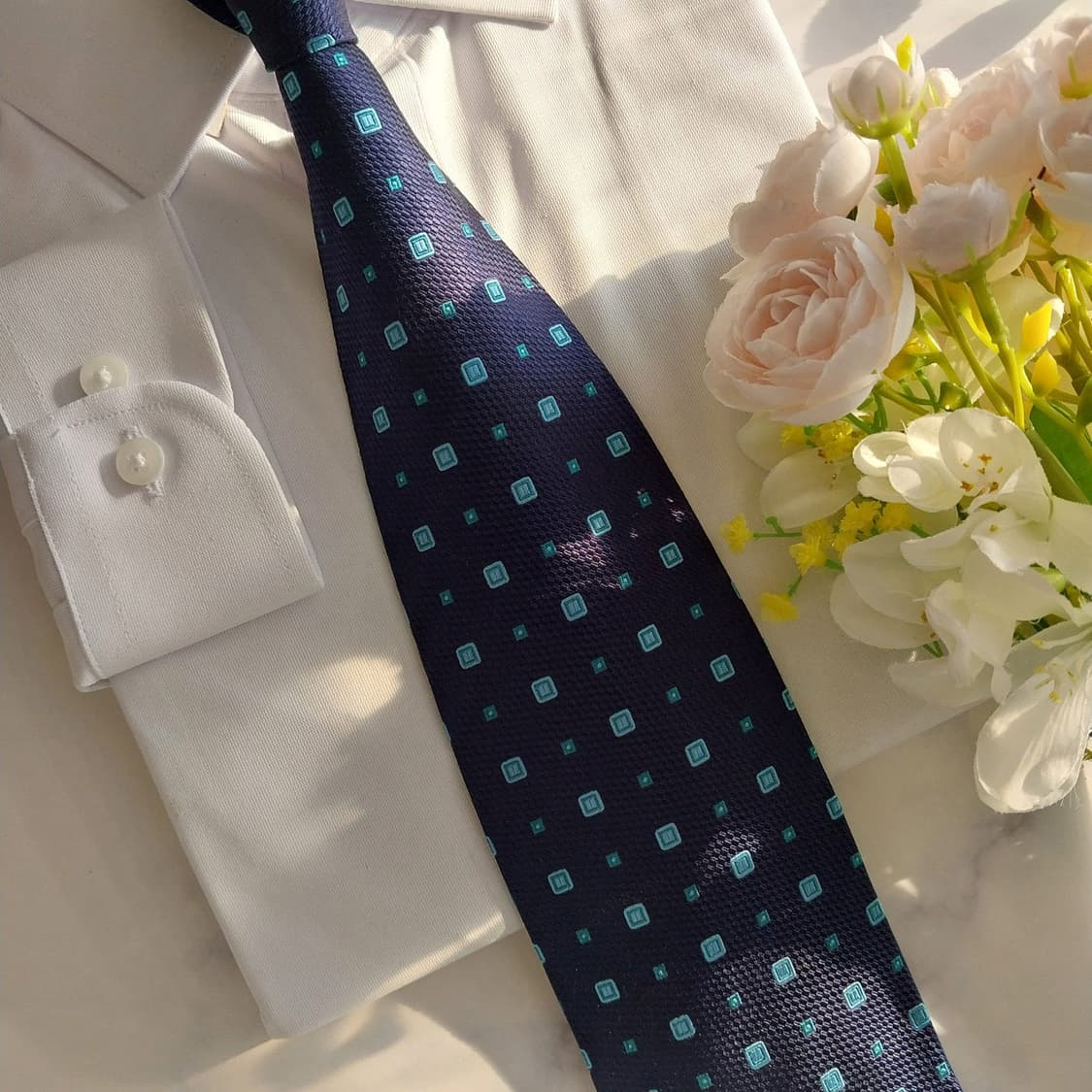 폴 스미스 실크 네이비&민트 스퀘어 넥타이 9.9cm A+등급 K1387 상품이미지8