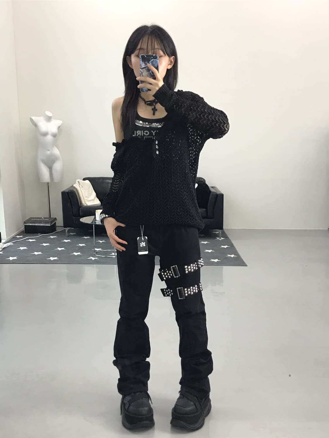 Jpn Black Crochet Knit Top 상품이미지2