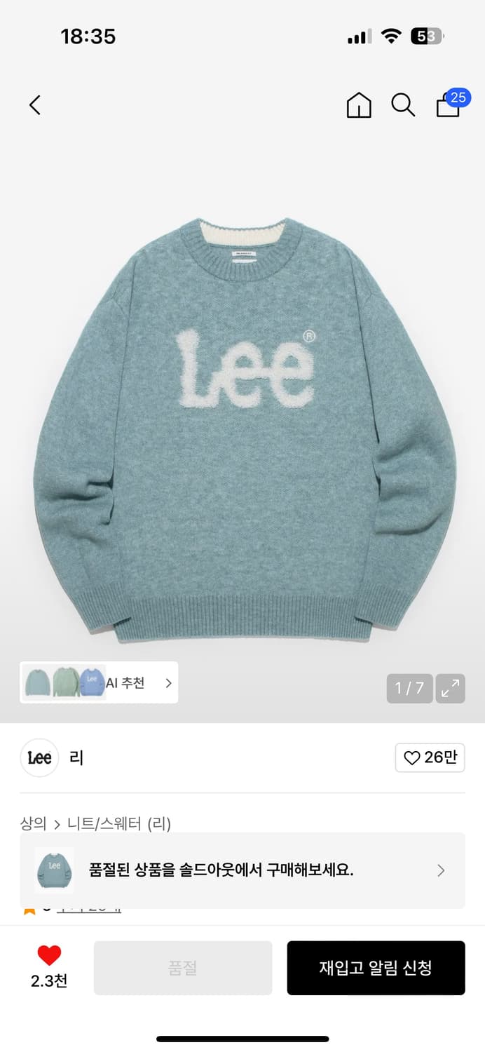 Lee 부클 빅 트위치 로고 니트 세이지 그린 s 사이즈 상품이미지1