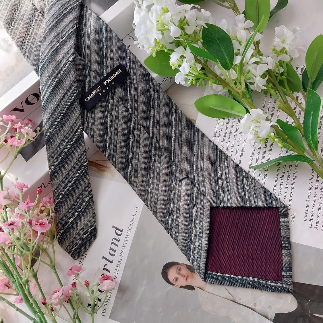 샤를주르당 실크 울 혼방 스트라이프 넥타이 9.7cm A+등급 K1985 상품이미지5