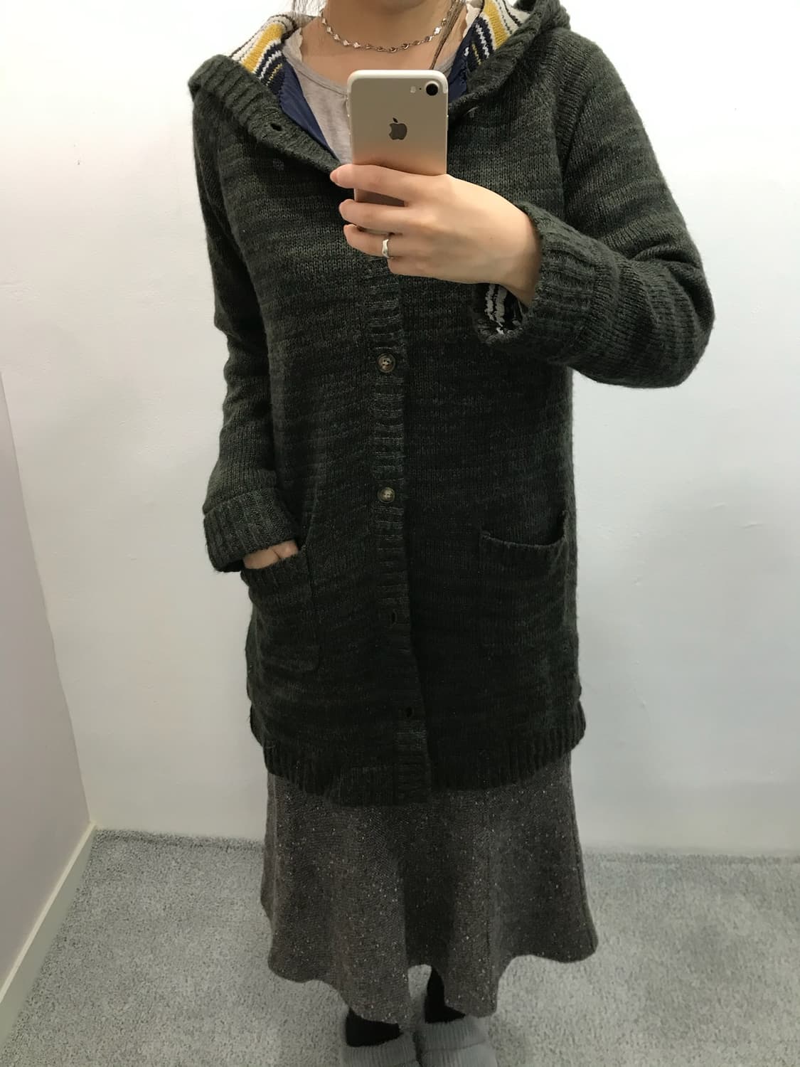 포인트 니트 후드 롱 가디건 상품이미지3