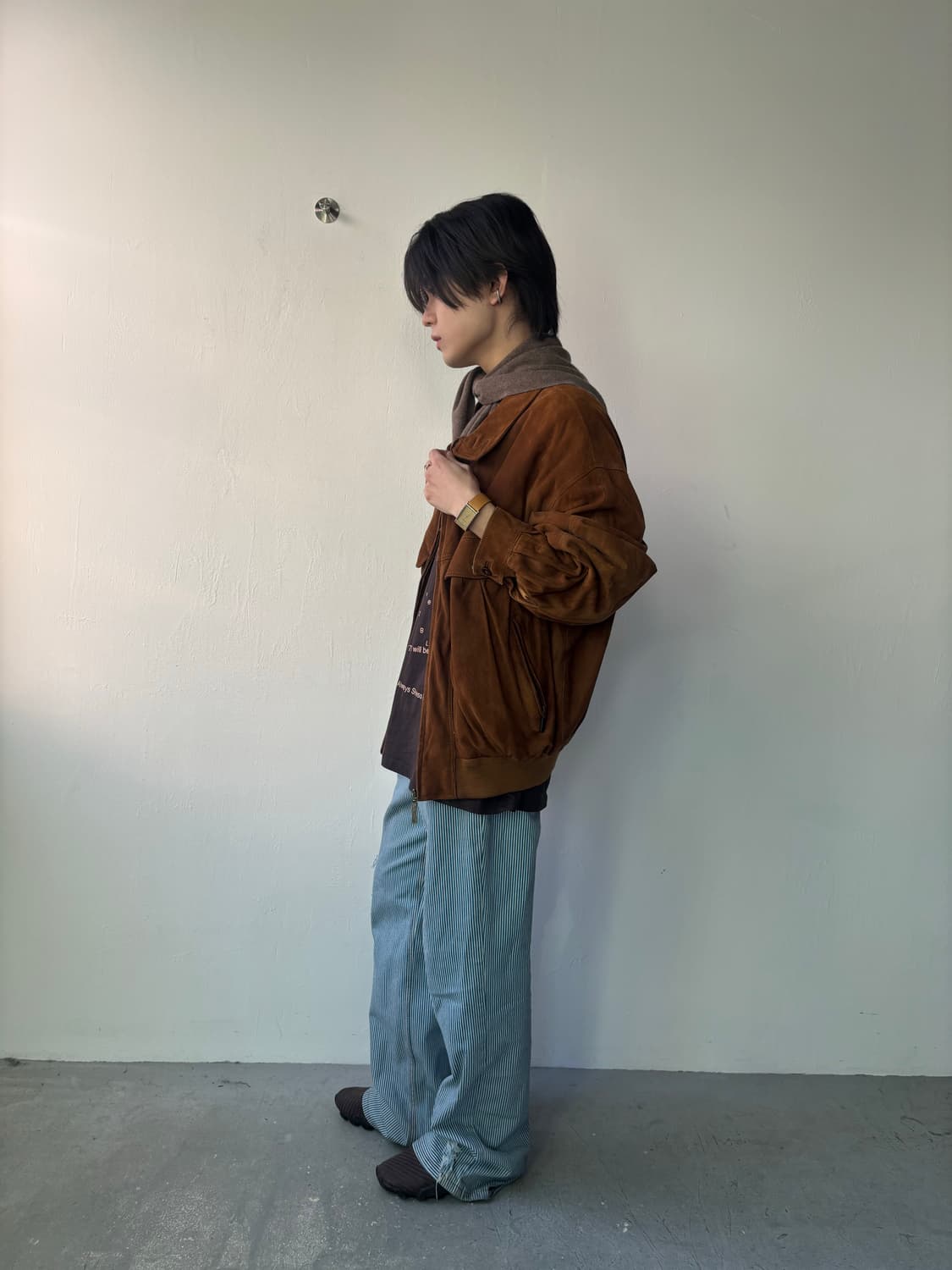 버버리 90‘s 스웨이드 레더 하이넥 블루종 상품이미지4