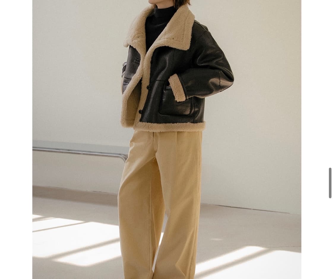 프리버07 하이넥 레더 무스탕 블랙 상품이미지5