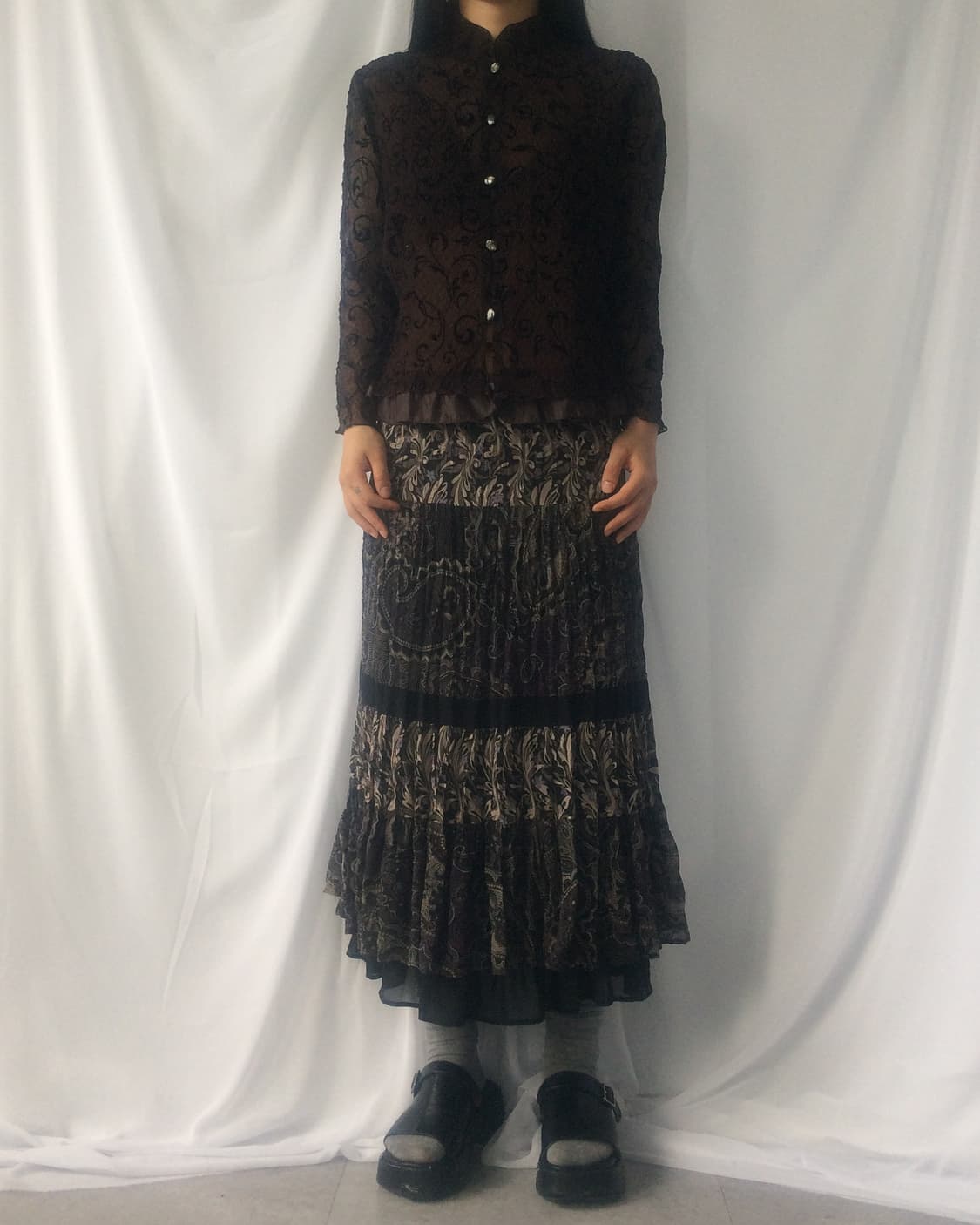 Pattern point pleats long skirt 상품이미지3