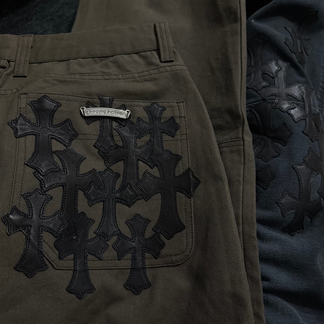 [34] 크롬하츠 레더 크로스 패치 더블니 워크팬츠 상품이미지2