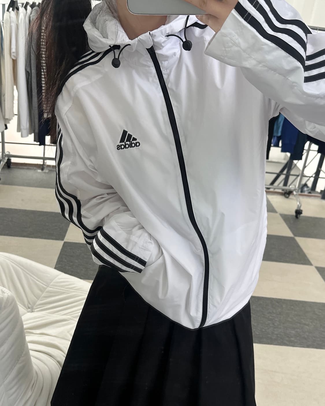 아디다스 화이트/블랙 삼선 후드 바람막이  상품이미지2