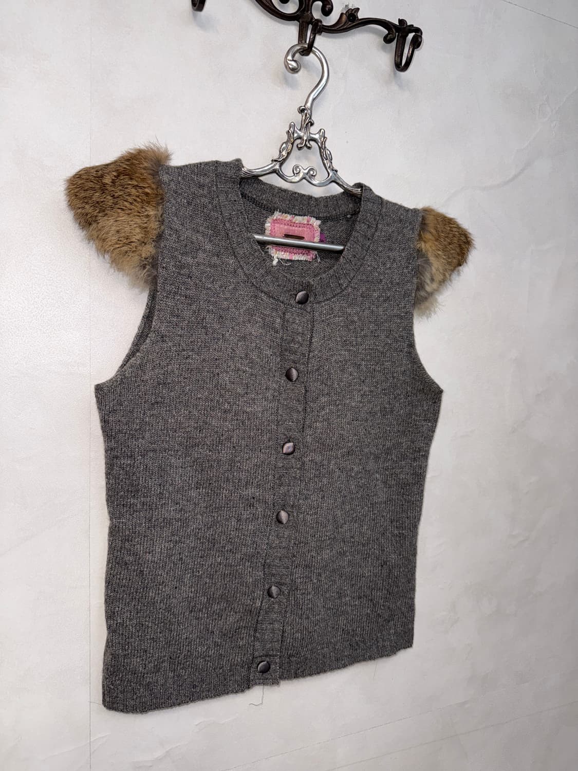 Gray wool rabbit fur trimming half knit 상품이미지2