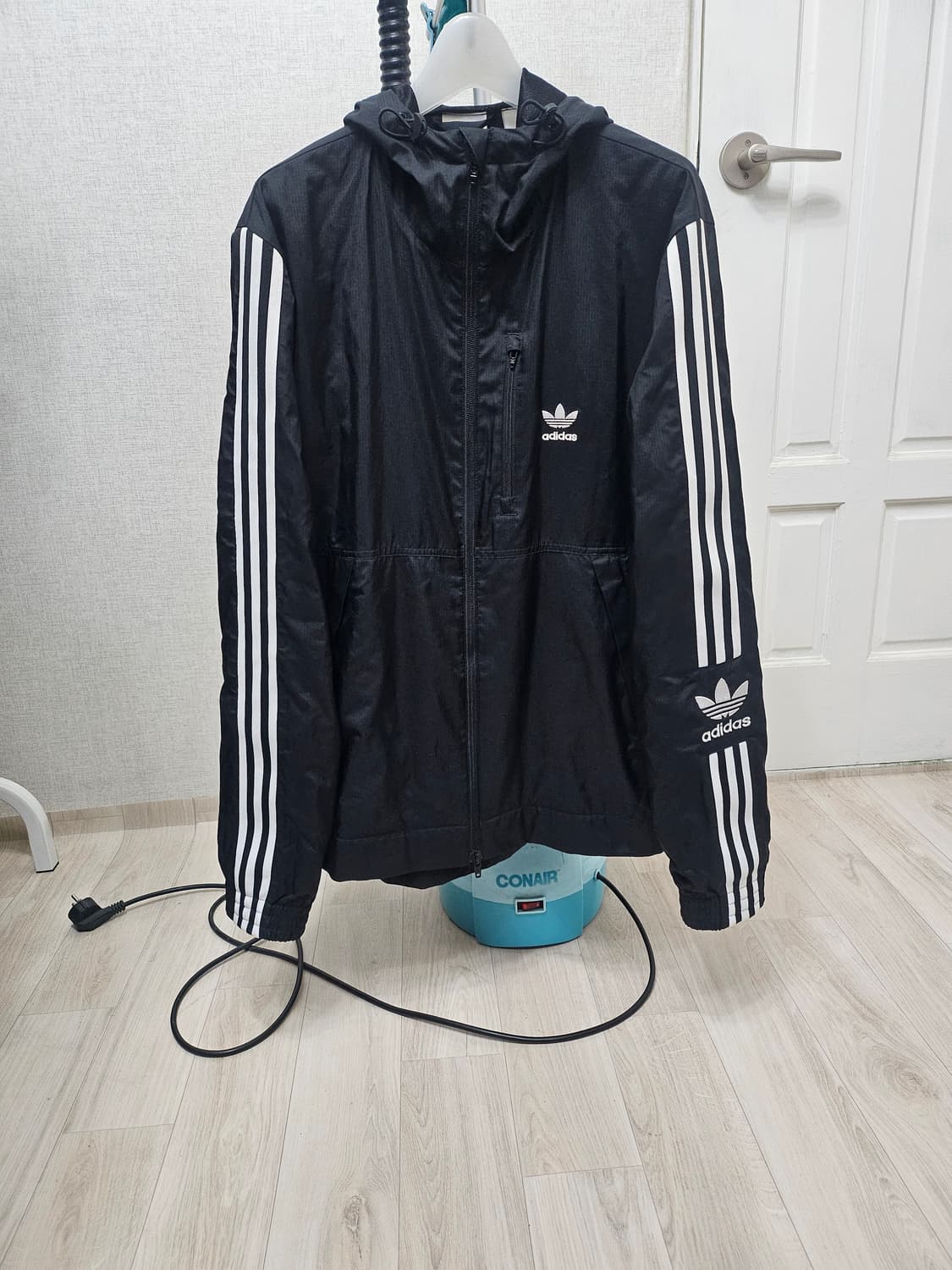 (100)L☆초대장급☆아디다스 파이어버드 락업 2중지퍼 [검흰] 바람막이 상품이미지1