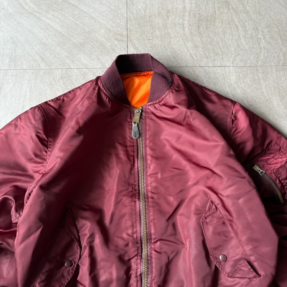 90년대 미국 생산 알파인더스트리 버건디 양면 ma-1 자켓 상품이미지3