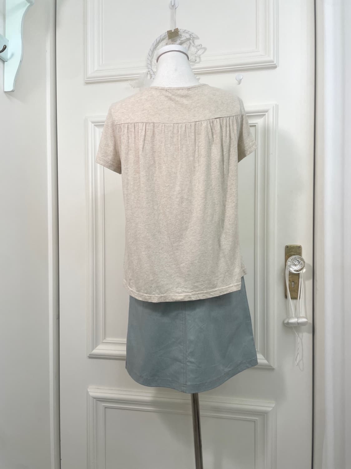 oatmeal dot lace bow point back shirring 상품이미지4