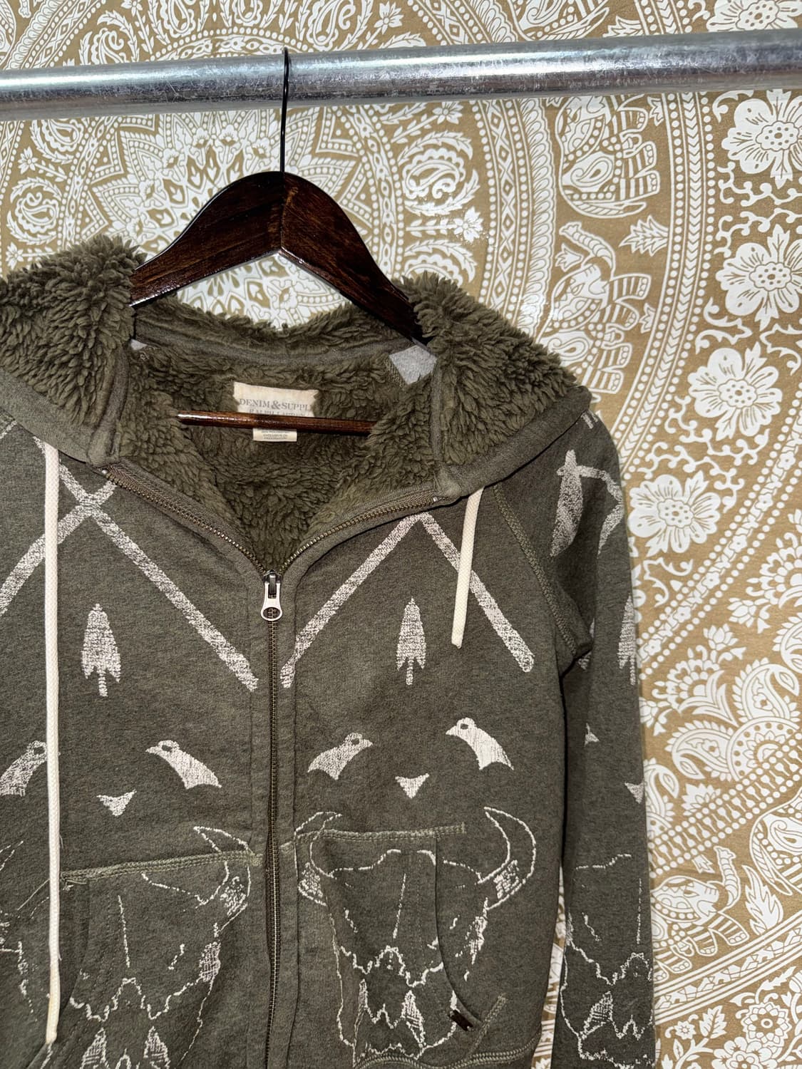 데님앤서플라이 프린팅 에스닉 양털 기모 후드집업  상품이미지5