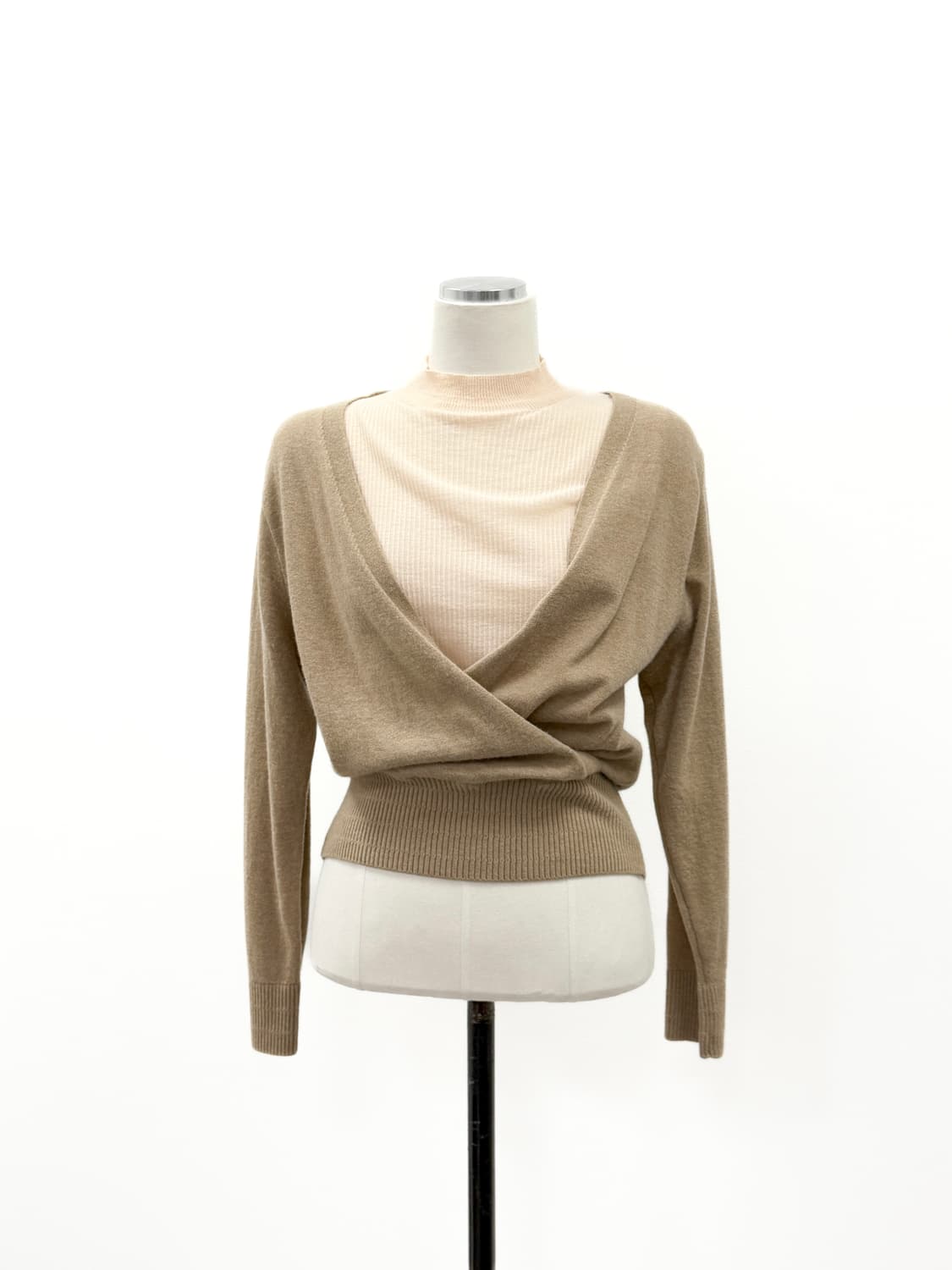 마인 베이지 울 레이어드 랩 니트 상품이미지1