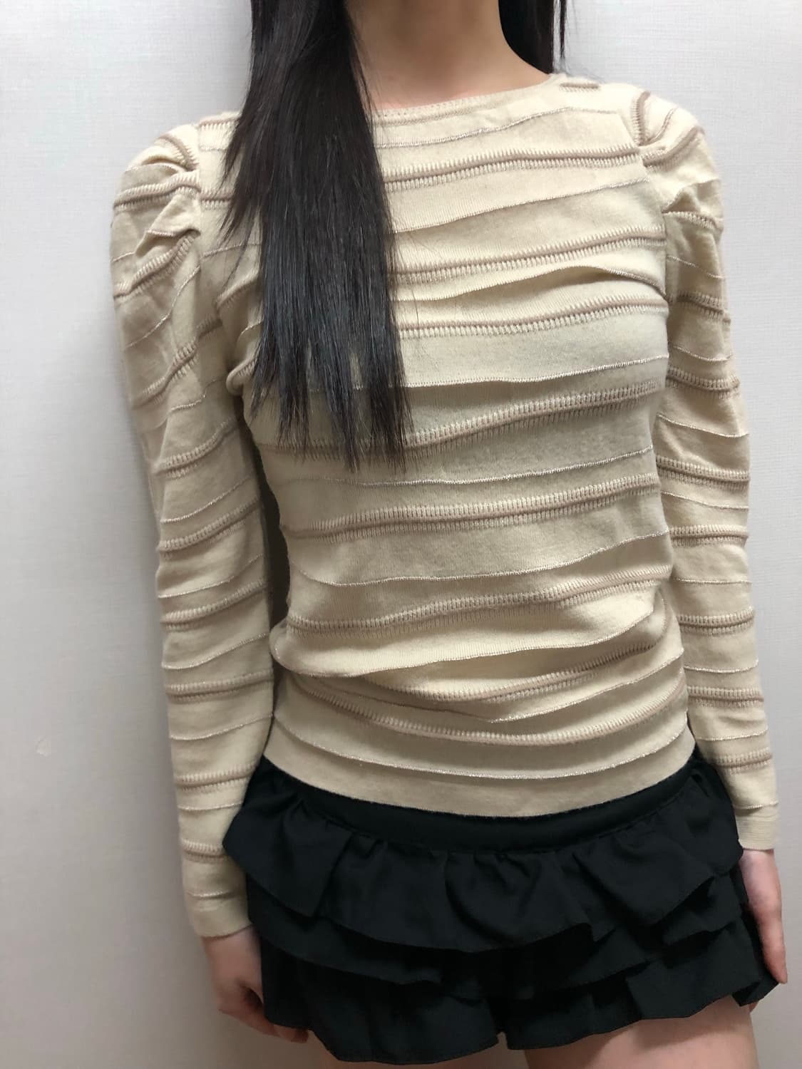 빈티지 아이보리 스트라이프 셔링 탑 상품이미지4