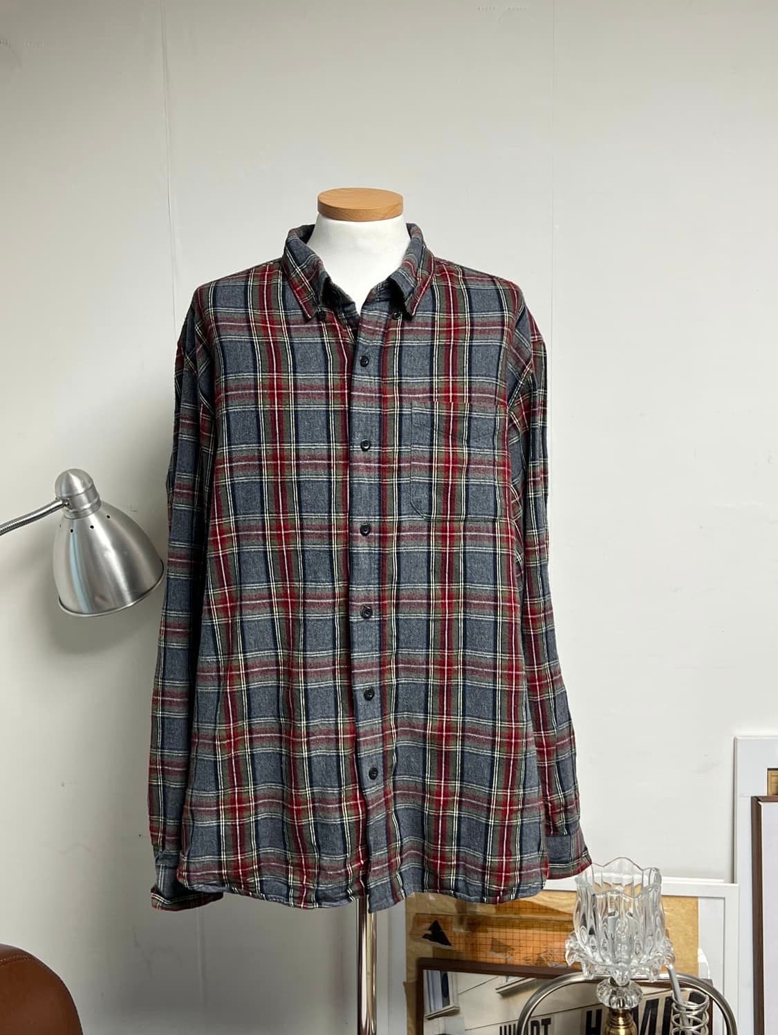 엘엘빈 LLBean 그레이 레드 체크셔츠 XL 상품이미지1