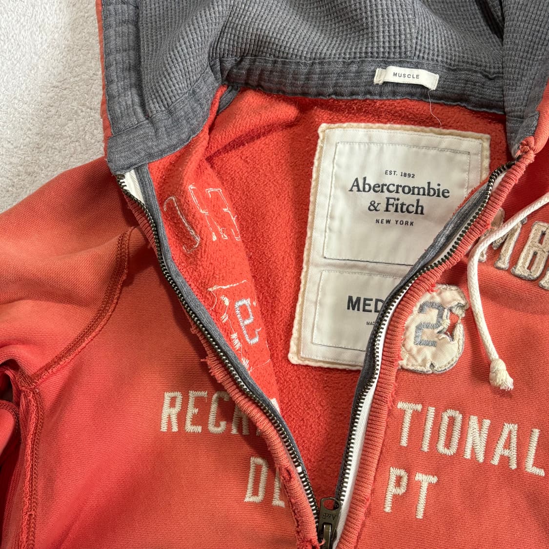 아베크롬비 오렌지 그라데이션 페이드 데미지 헤비 후드집업 상품이미지4