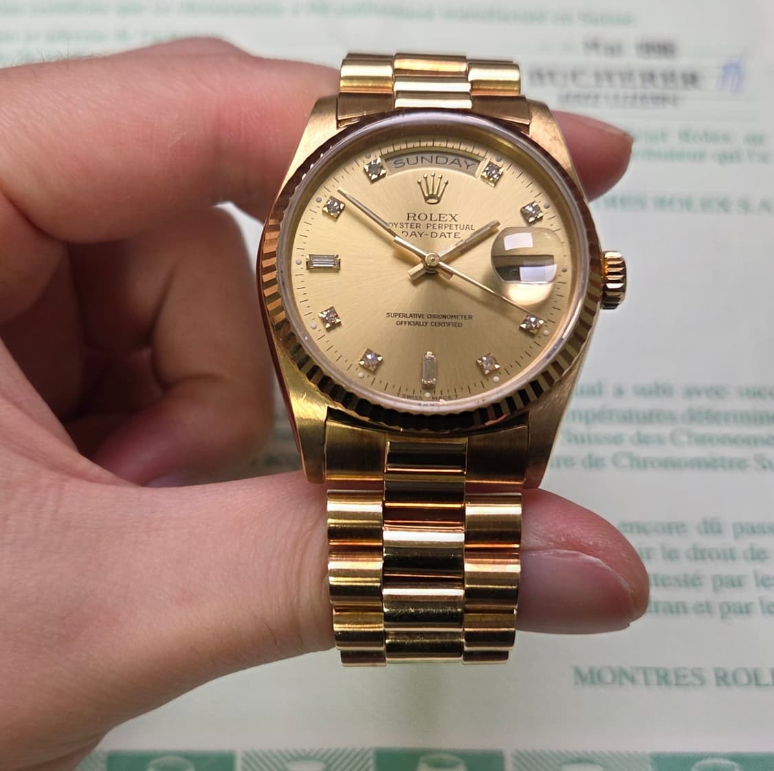 롤렉스 데이데이트 18238 18K올금통 바게트&다이아 샴골판 (원보증서 상품이미지2