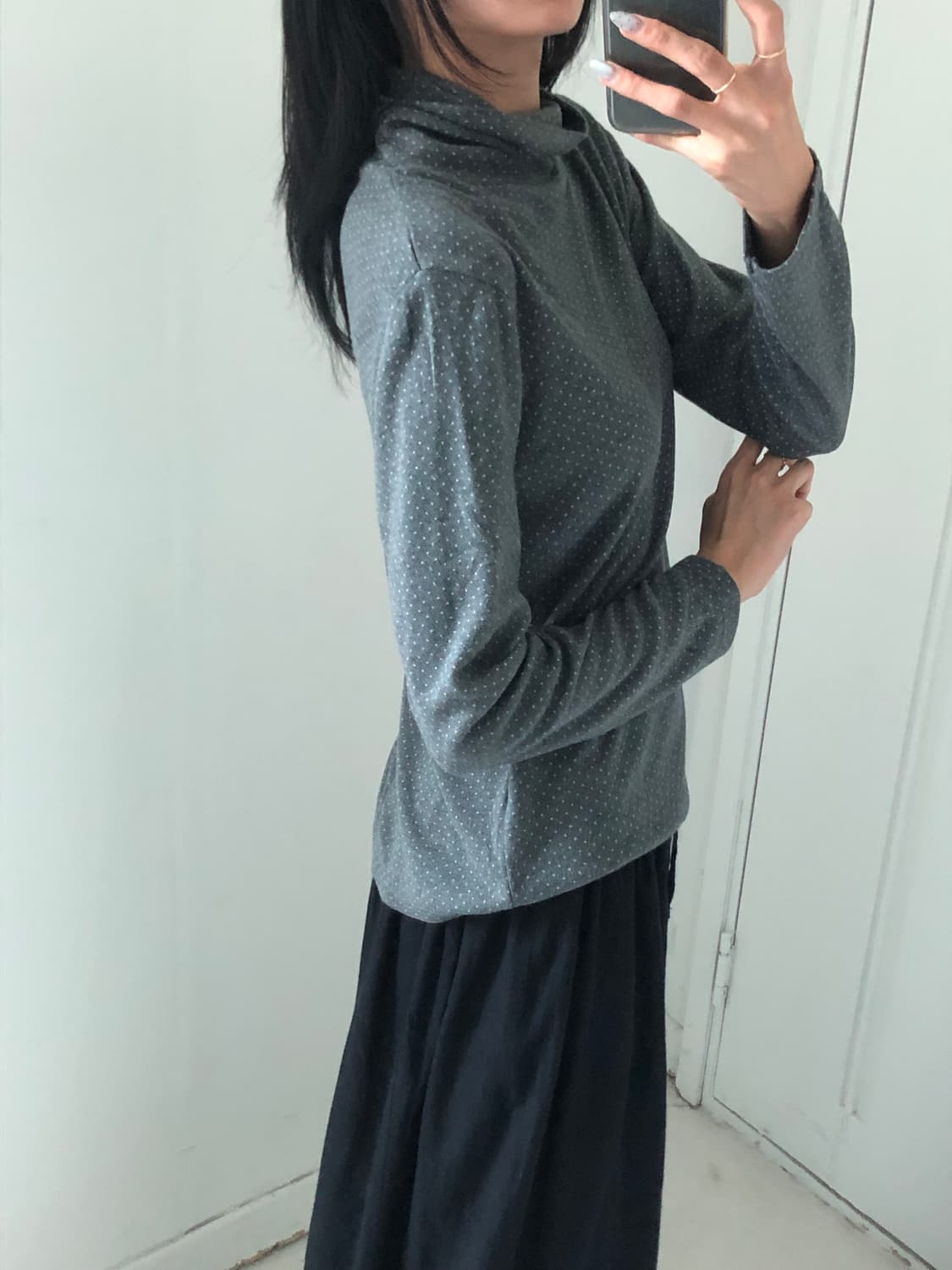 일본빈티지 진그레이 도트 터틀넥 상품이미지3