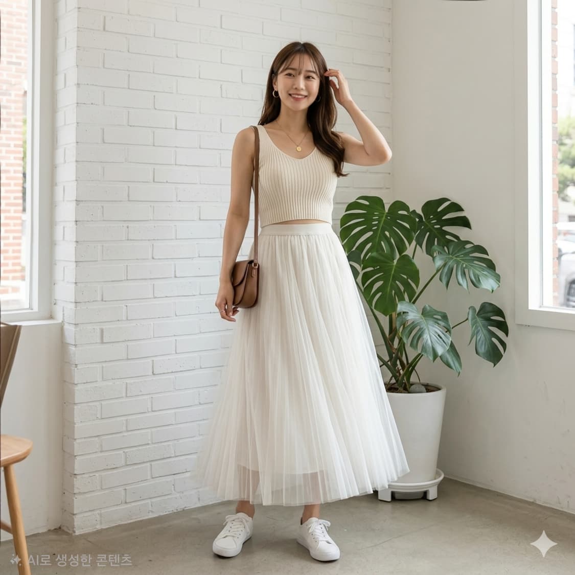 MILL & I 아이보리 플리츠 튤 롱 스커트 상품이미지1