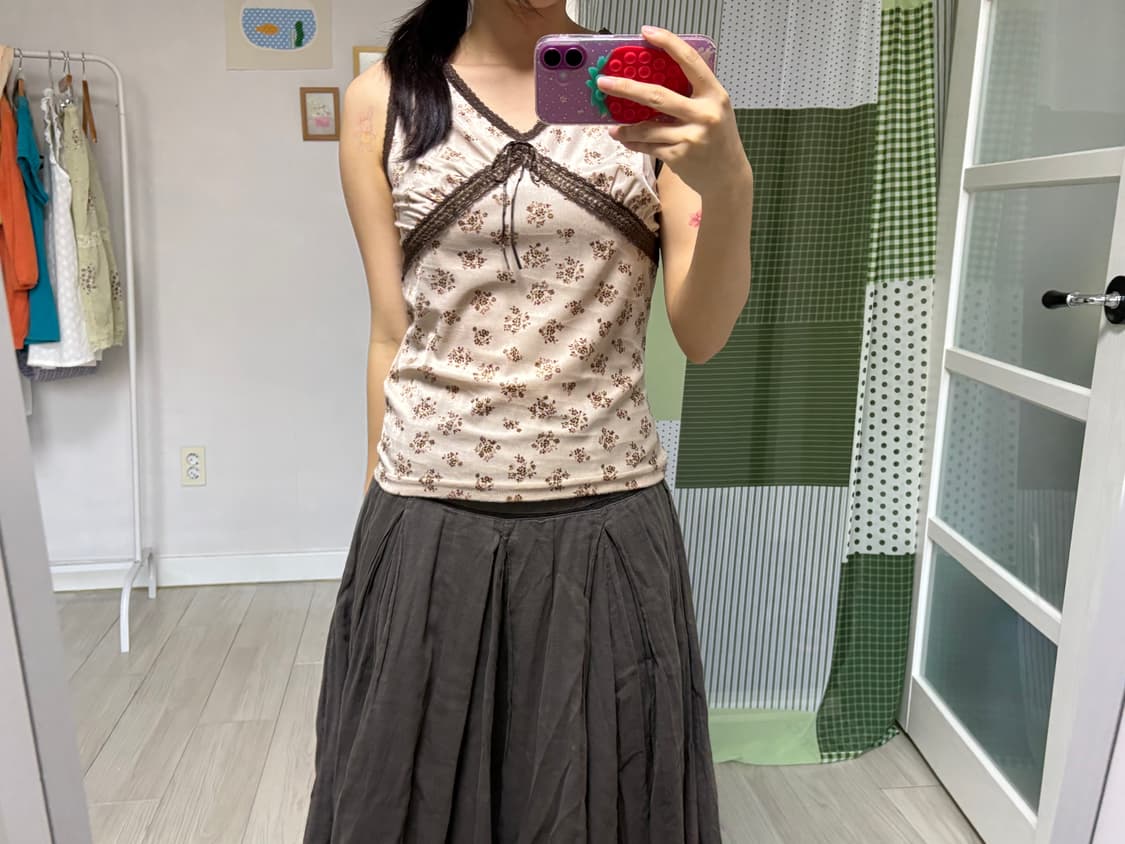 베이지 벨벳 잔꽃 슬리브리스 상품이미지8