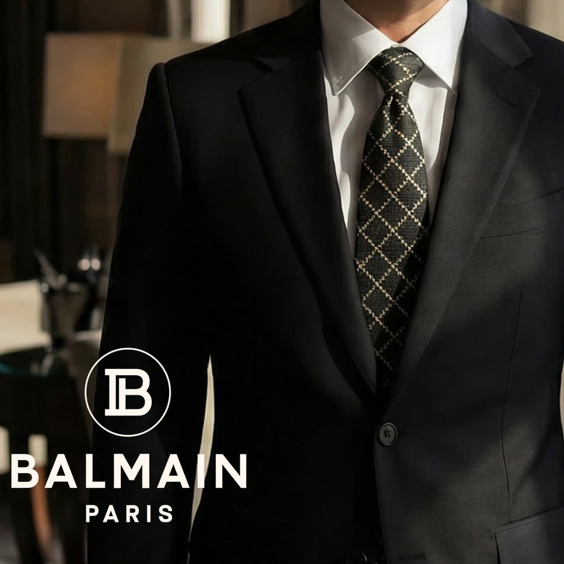 피에르 발망 실크 블랙 체크 패턴 넥타이 9.6cm A+등급 K1626
 상품이미지1