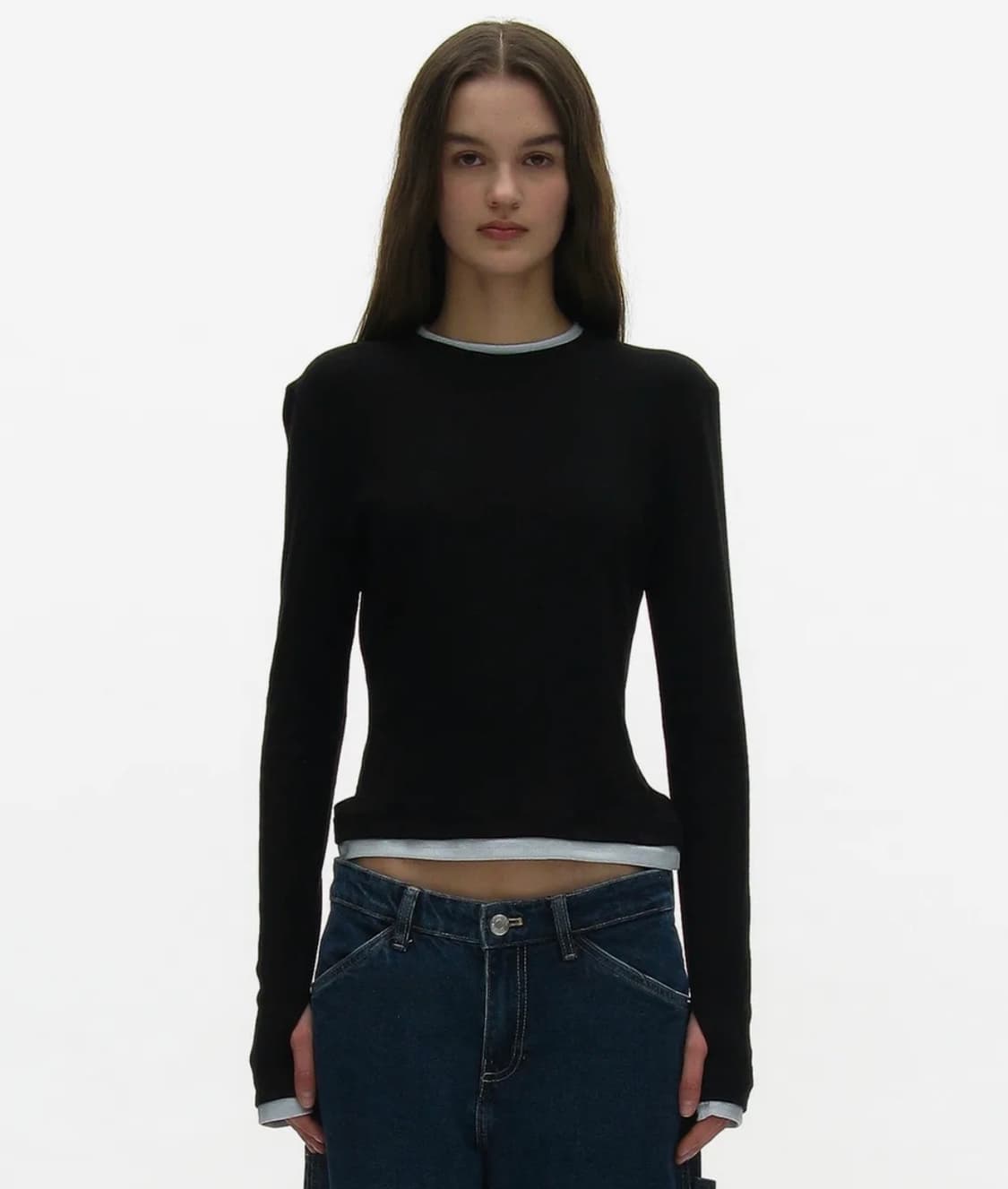 파르티멘토우먼 PW 더블 레이어드 롱 슬리브 티 블랙 상품이미지1