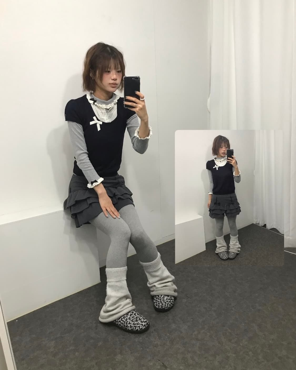 No. 무채색 레이어드 리본 Setྀི 상품이미지2