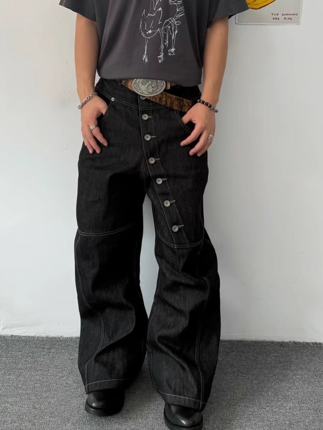 Denim details curve button pants  상품이미지3