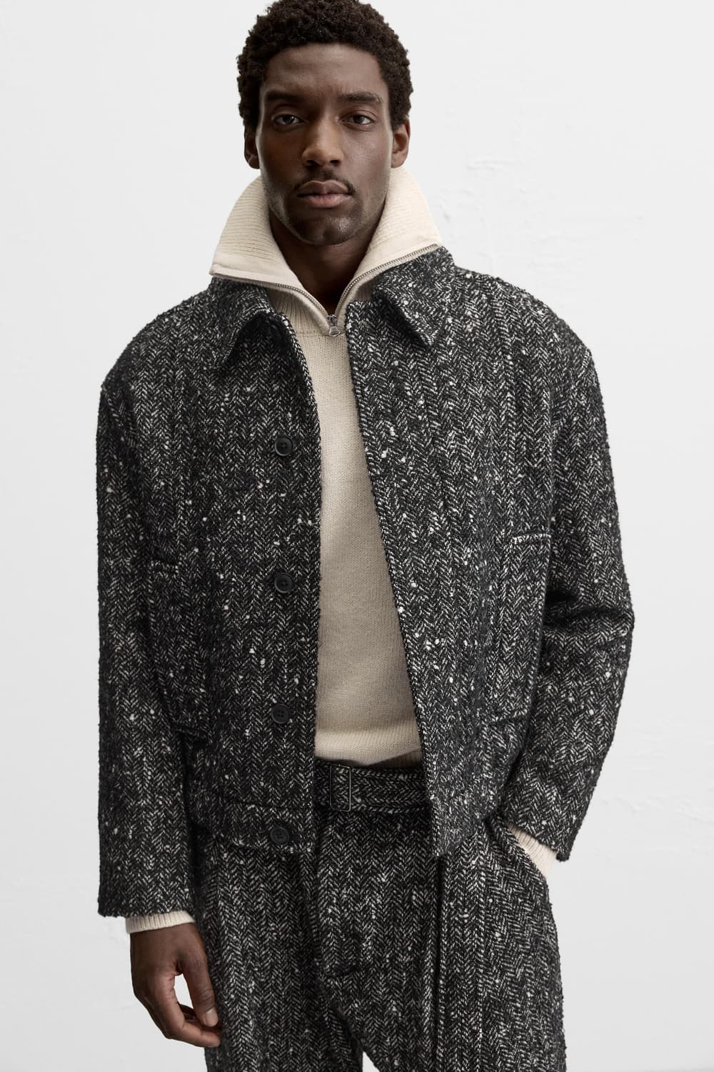 자라 트위드 울 헤링본 크롭 점퍼 상품이미지2