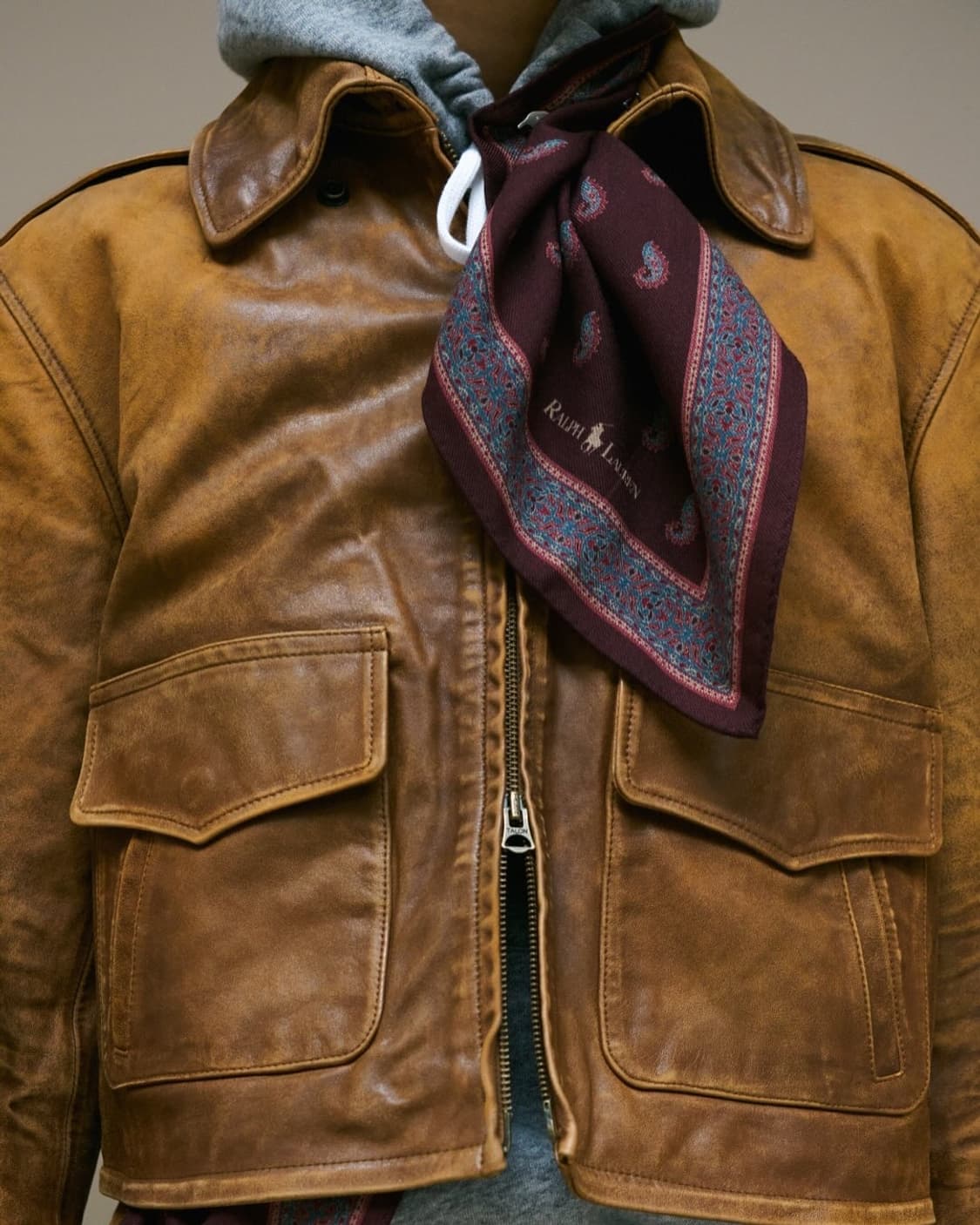 [새제품] 자라 오리진 리얼레더 소가죽 블루종 브라운 L 상품이미지7