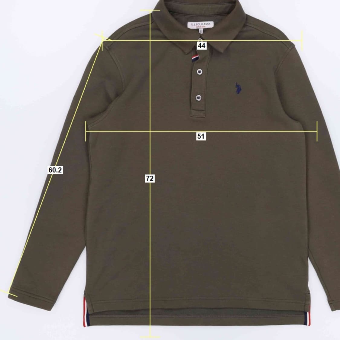 [95] US 폴로 기모 피케 긴팔 카라 티셔츠 카키 3877 상품이미지8