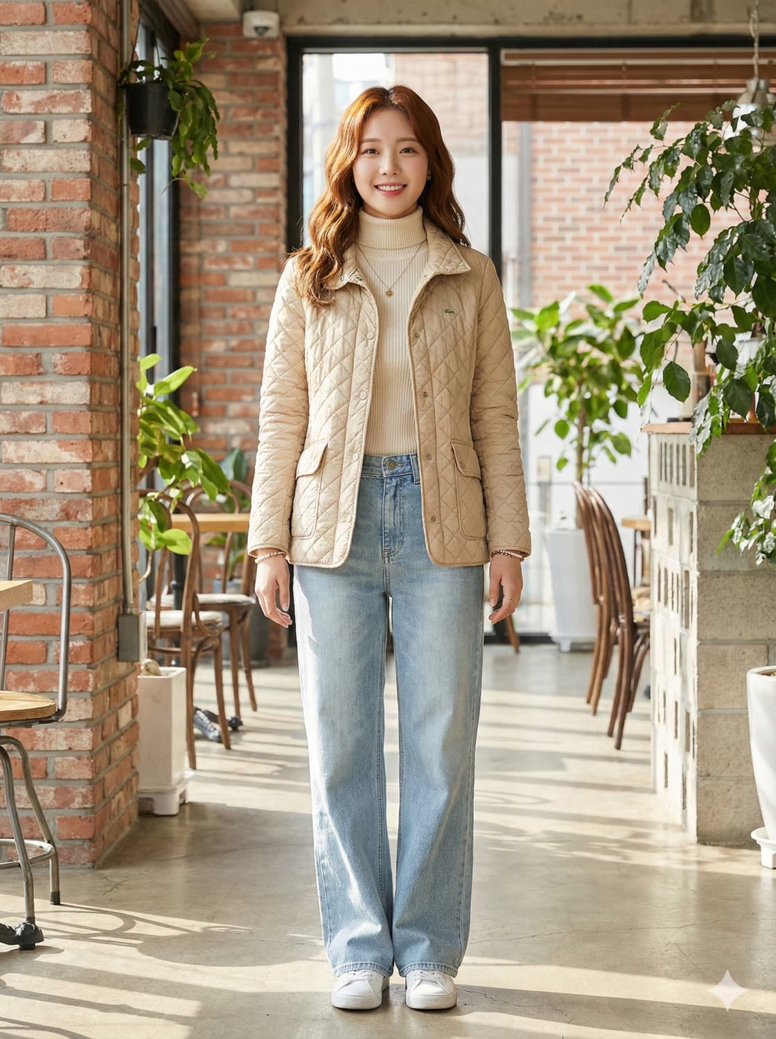 라코스테 우먼스 다이아 퀼팅 자켓 베이지 상품이미지1