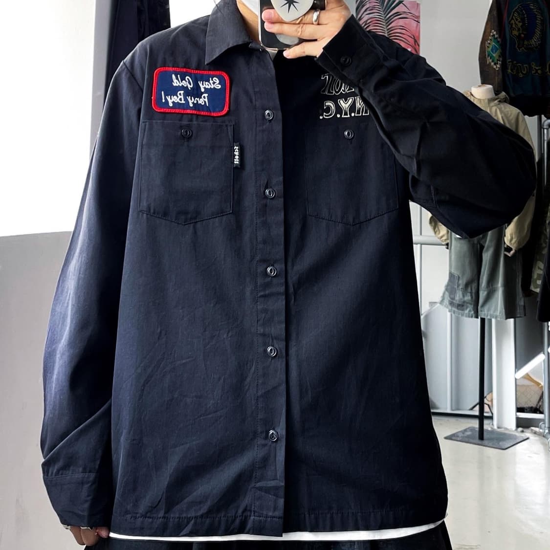 쇼트 x 본 프랑코 아트 워크 블랙 워크 셔츠 상품이미지2