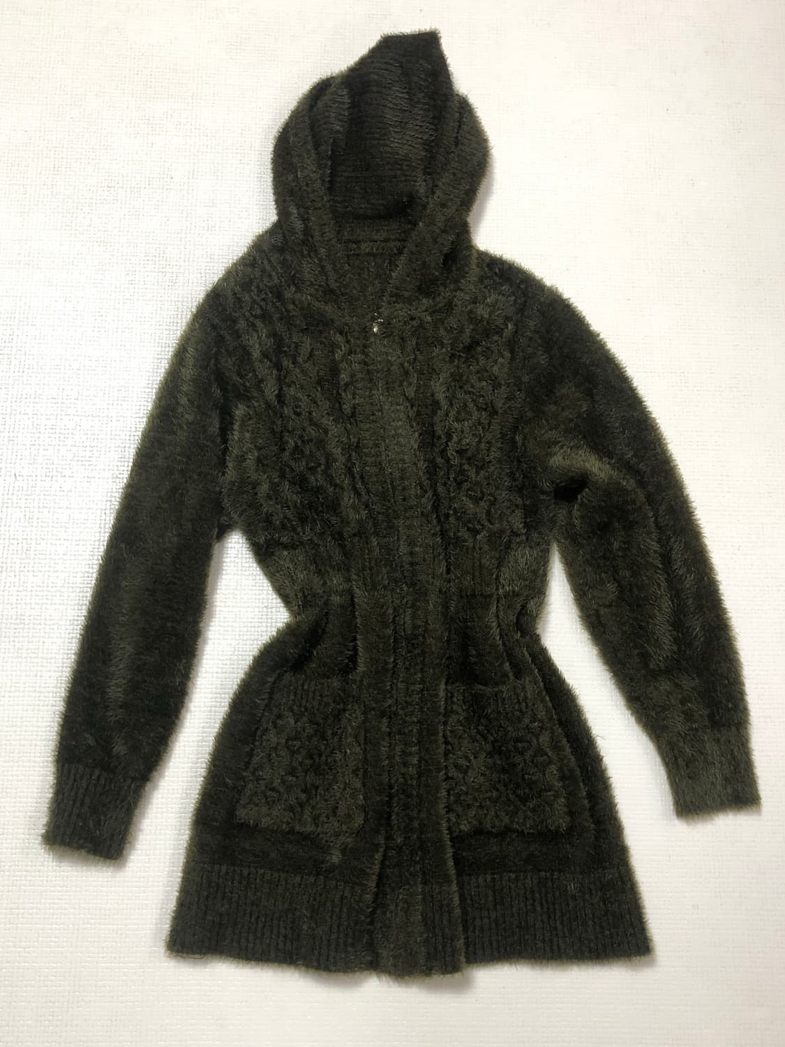 빈티지 후드 카키 롱 집업 상품이미지10