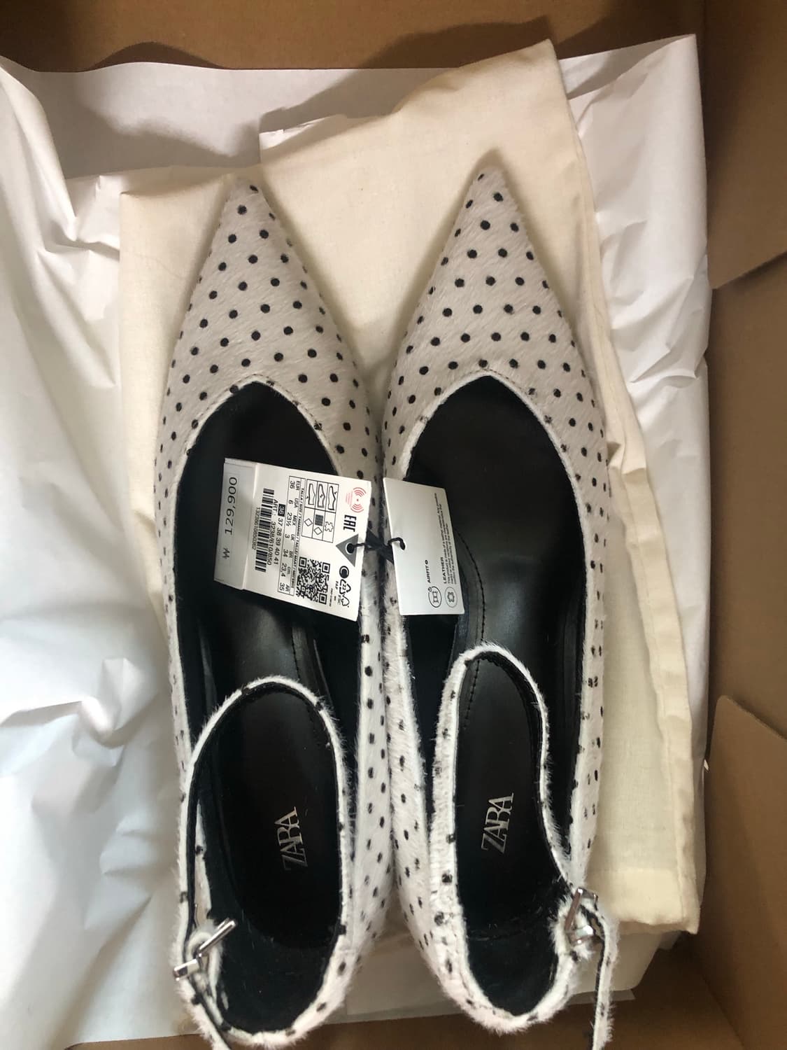 자라 물방울무늬 퍼 트리밍 레더 힐 슈즈 상품이미지7