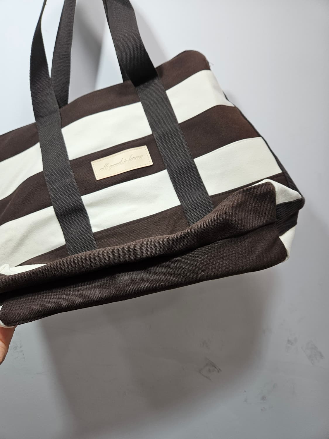 베이지/브라운 스트라이프 캔버스 토드백(에코백) 상품이미지6