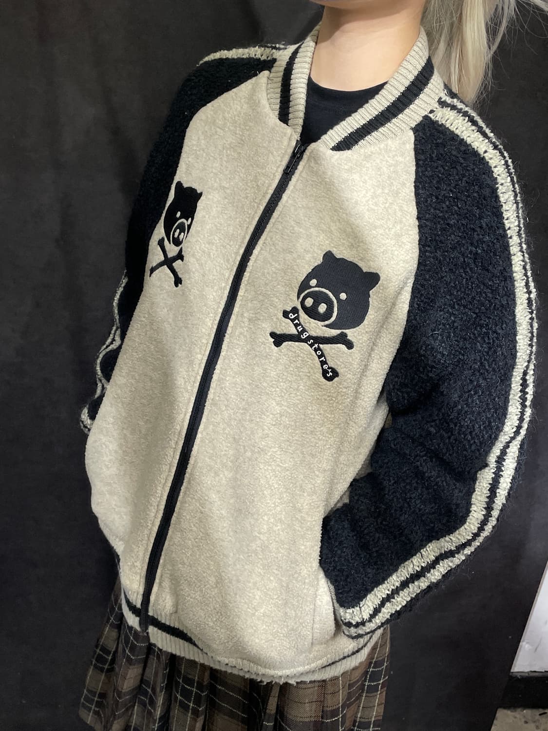 일본빈티지 드럭스스토어 스컬 코위찬 니트 집업 자켓 L 상품이미지3