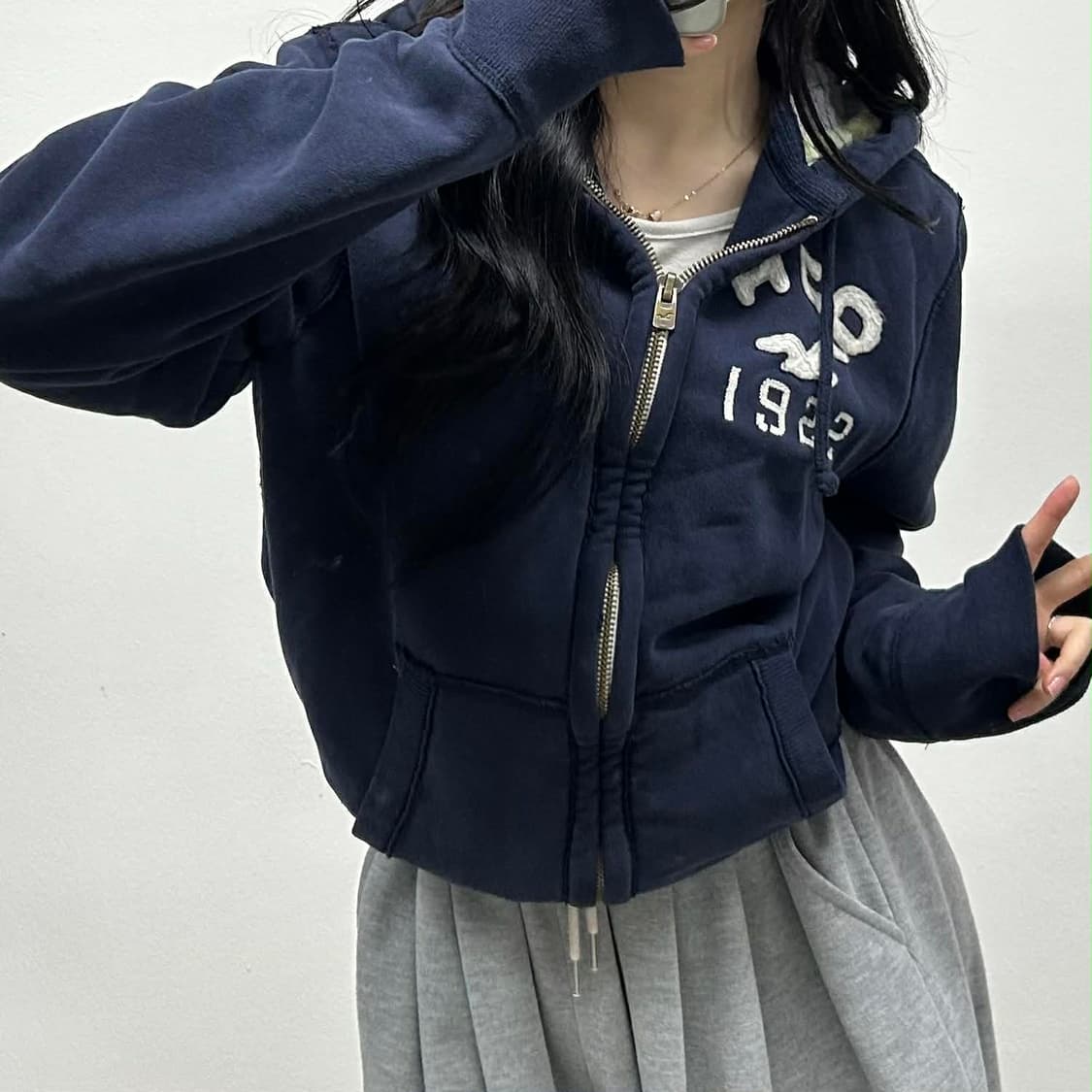 홀리스터 y2k 올드스쿨 매장판 네이비 두툼 후드집업 희귀져지(M) 상품이미지1