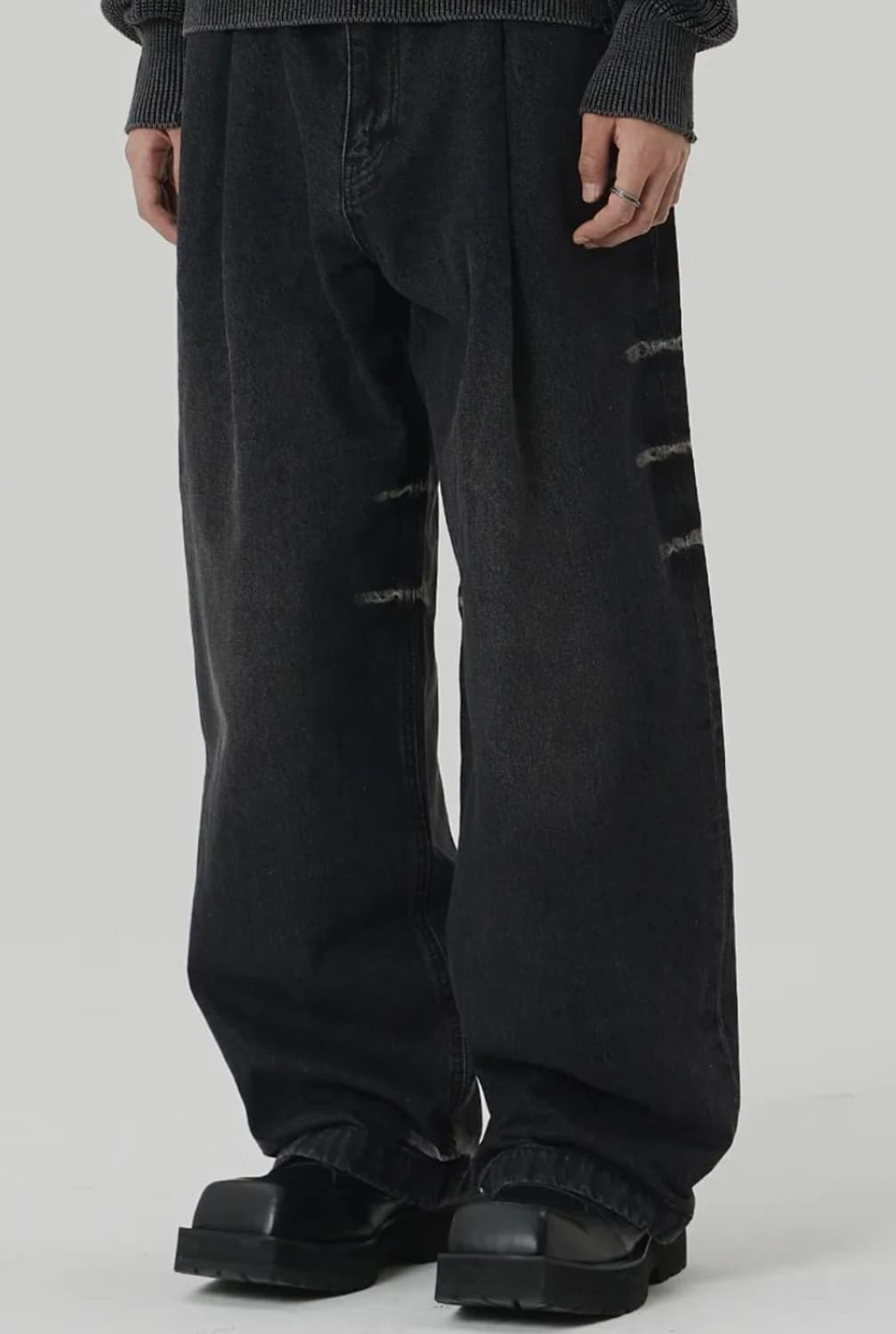 메종 미네드 SWELL WIDE DENIM PANTS BLACK 46 상품이미지1