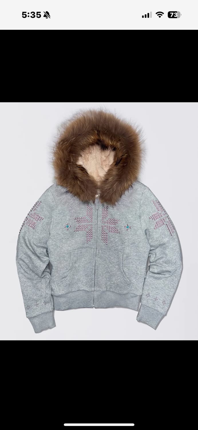 스컬프터 퍼 트리밍 후드집업 멜란지그레이 m 상품이미지1