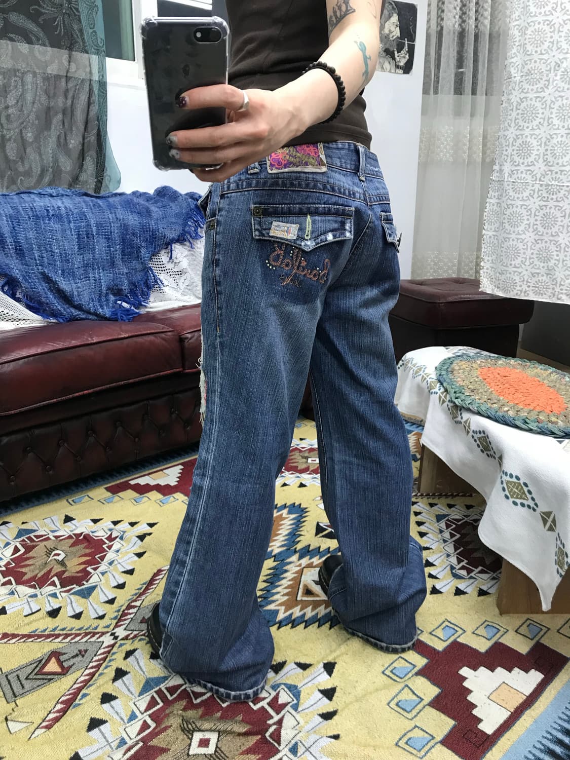 빈티지 여성 디스트로이드 디테일 부츠컷 데님팬츠(Z1088) 상품이미지2