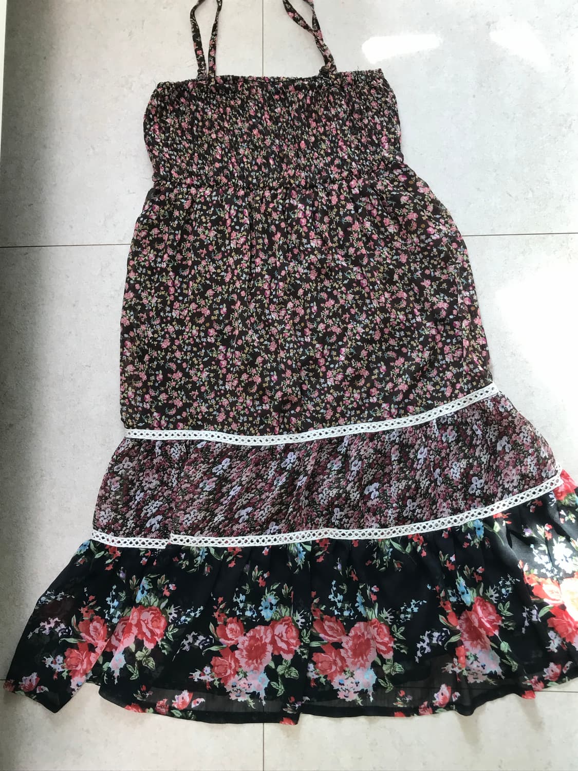 하구미 모리걸 플라워 브라운 패치 원피스 크로쉐 상품이미지2