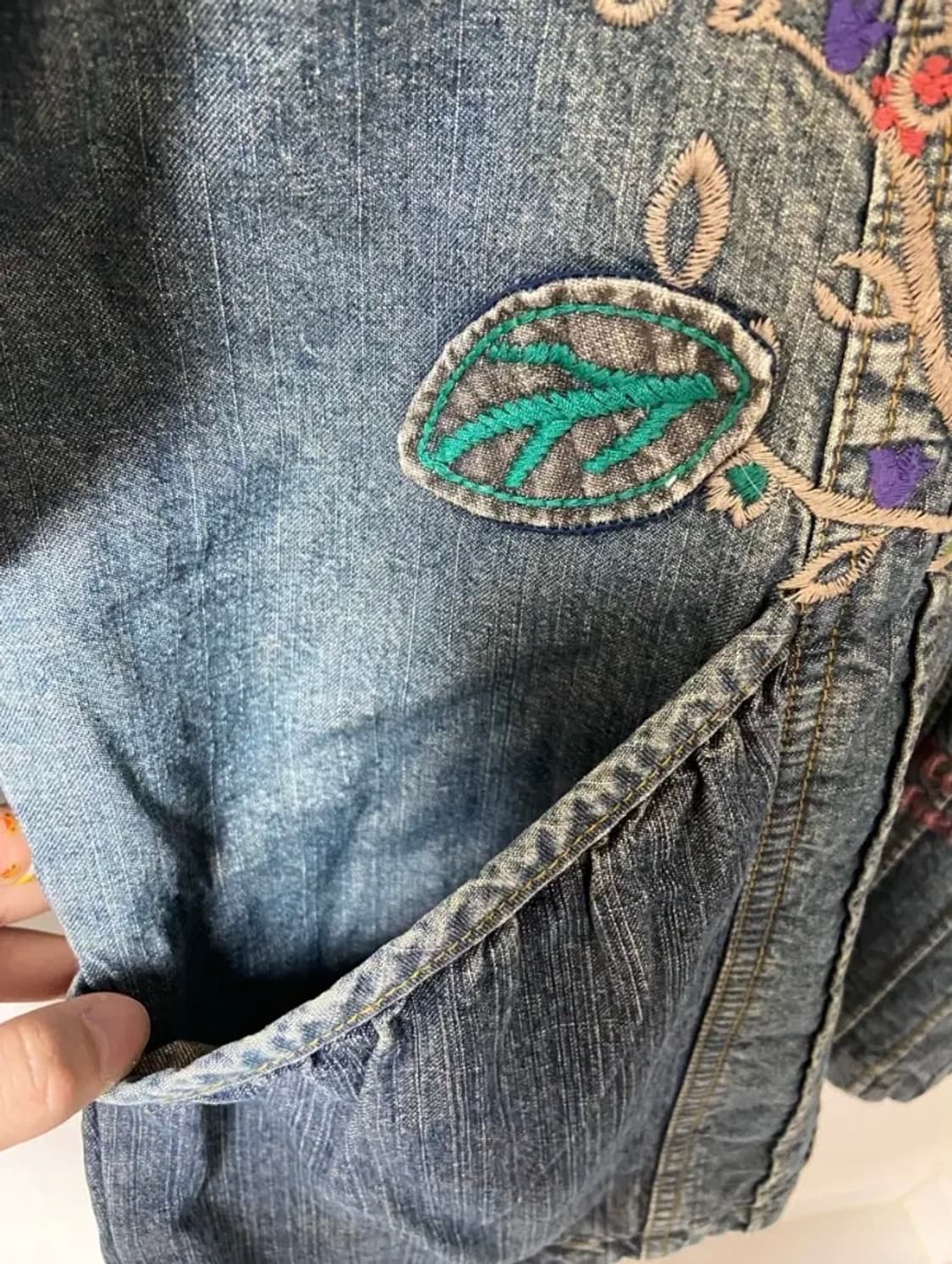 일본 빈티지 모리걸 보헤미안 자수 후드 청자켓 상품이미지4