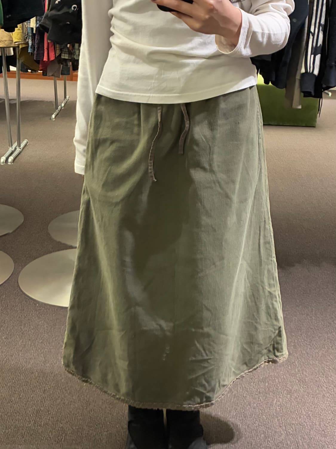 L)Japanese vintage 포켓 카키 밴딩 미디 스커트 상품이미지1