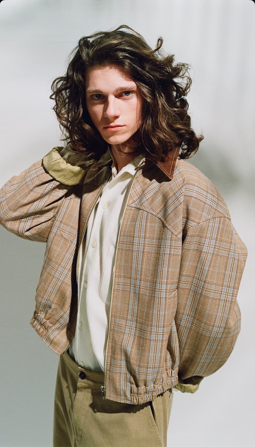 렉토 26SS 빈티지 체크 점퍼 자켓 카멜 상품이미지1